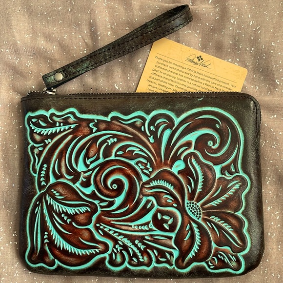 Patricia Nash Handbags - Brand New Patricia Nash Genuine Leather Tooled Turquoise Large Clutch Wristlet